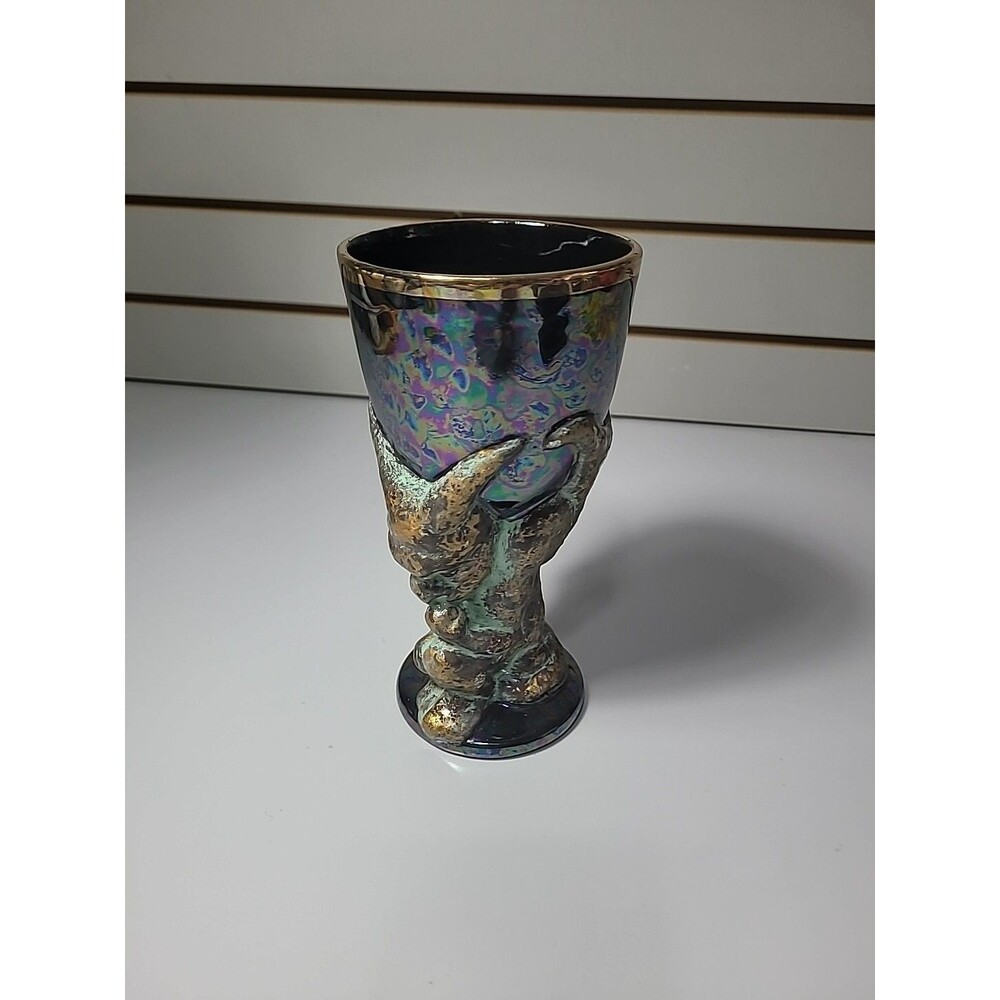 Gargoyle Goblet Irradecent Gold Chalice Painted  Ceramic Halloween Decor Cup
